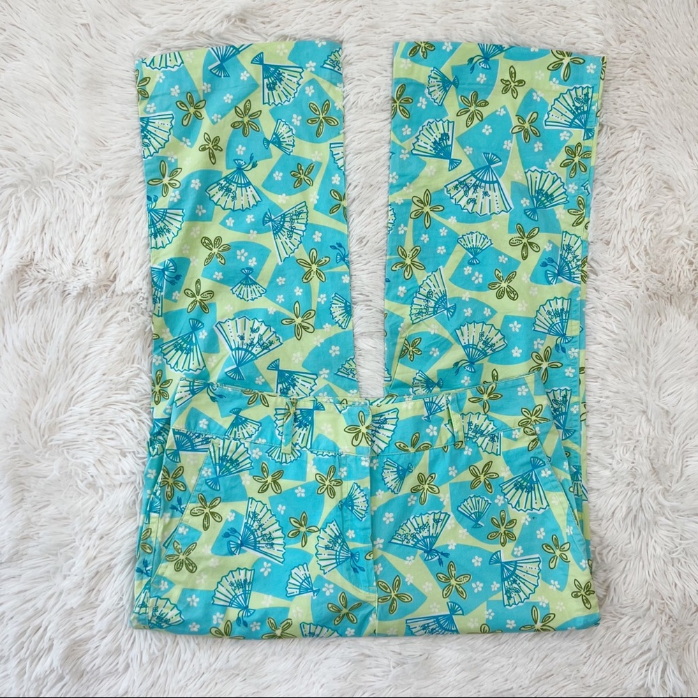 Lilly Pulitzer Y2K white label green and blue print cropped pants Sz 2